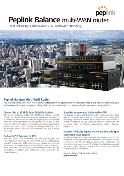 Pdf Peplink Balance Datasheet Industrial Networking A Single