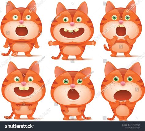 Set Cute Orange Cat Cartoon Characters Stock Vector Royalty Free