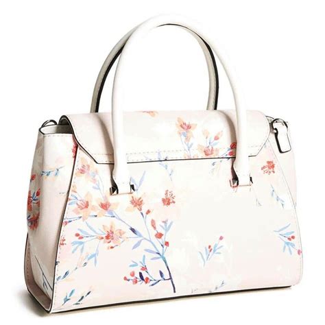 Guess Women`s Floral Print Lock Charm Satchel Handbag Purse Crossbody