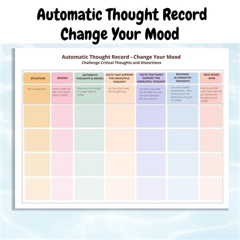 Automatic Thoughts CBT Worksheet Change Your Mood Mental Health Journal