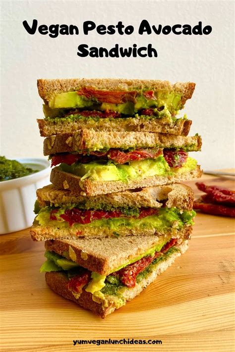 Vegan Avocado Sandwich With Pesto And Sun Dried Tomatoes