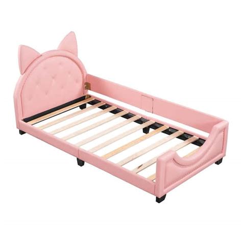 Pink Wood Frame Twin Platform Bed With Bunny Ears Headboard Sxb6296aah