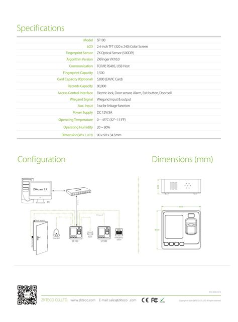 ZKTECO SF100 ID 2 4 Inch TFT LCD Colour Screen IP Based Fingerprint