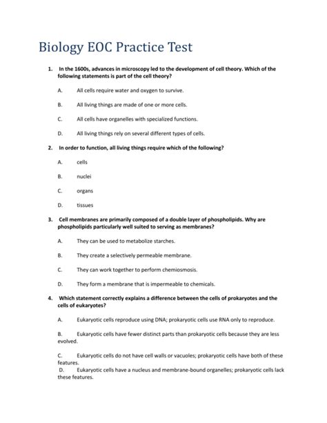biology eoc practice test high school