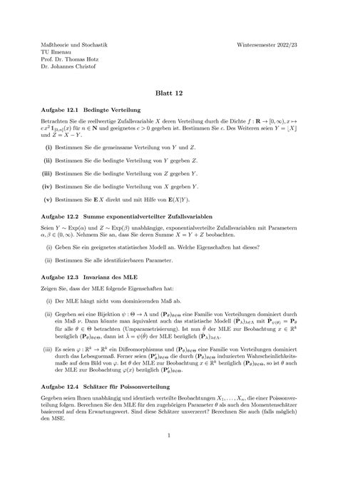 Mass Stoch Uebung 12 WS22 Maßtheorie und Stochastik Wintersemester