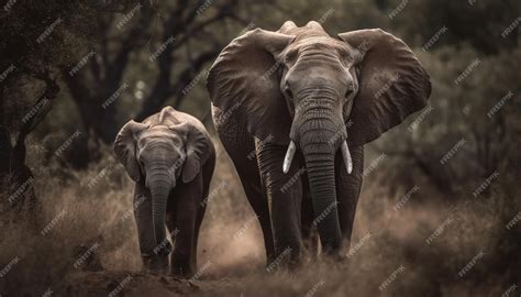 Premium Photo | Large African elephant herd walking through tranquil ...