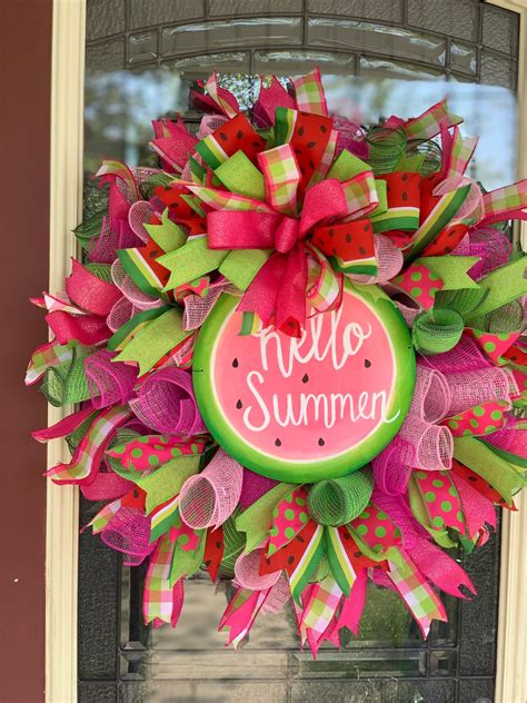 Watermelon Wreath Summer Wreath Watermelon Door Hanger Etsy