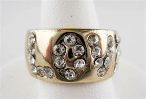 Goldtone Crystal Rhinestone Love Wide Band Ring Size 7 1 2 R1 EBay