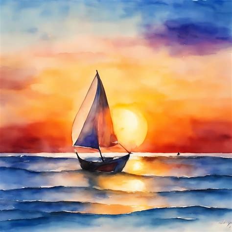 Premium AI Image | watercolor ocean sunset art with a sailboat