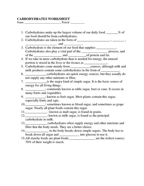 15 Carbohydrates Proteins Lipids Fats Worksheet