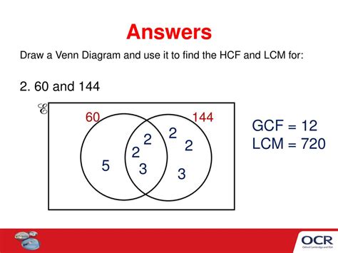 Year 7 L4 Use A Venn Diagram To Calculate Hcf And Lcm Worksheets