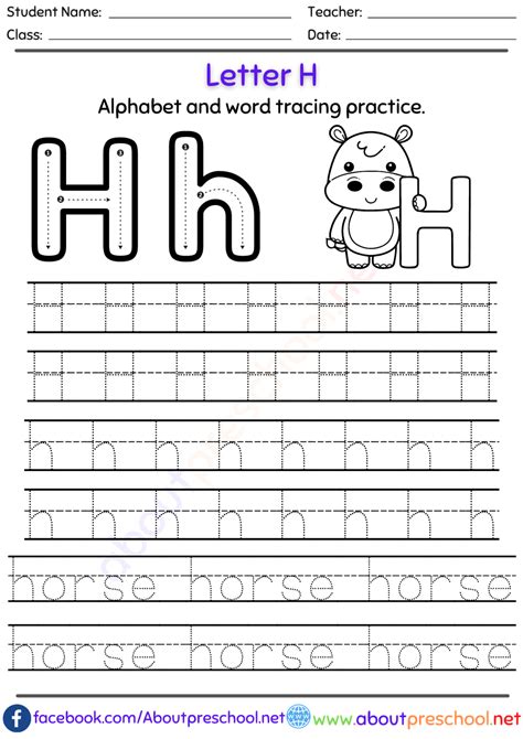 Free Letter H Alphabet Tracing Worksheets About Preschool