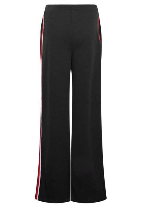 Lts Tall Womens Black And Red Side Stripe Wide Leg Trousers Long Tall