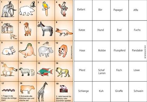 Ein Tiere Memory Spiel Zuordnen Memory Spiele Kinder Lernen Deutsch