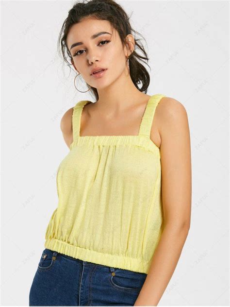 23 Off 2021 Elastic Hem Straps Knitted Tank Top In Yellow Zaful