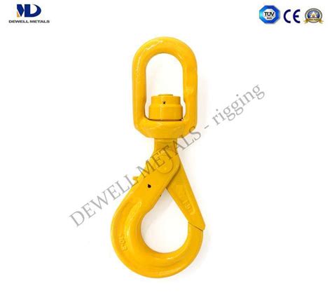 Yellow Painted Grade 80 Forged Alloy Steel Swivel Self Lock Hook With Bearing Hook And Rigging