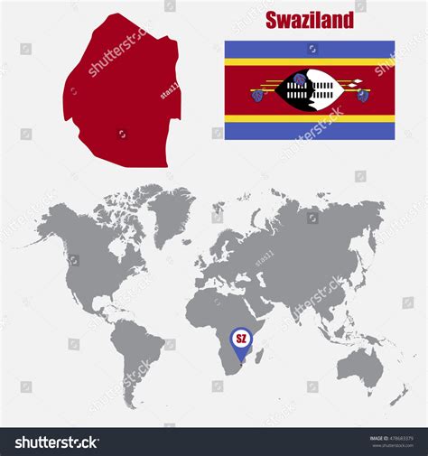 Swaziland Map On A World Map With Flag And Map Royalty Free Stock