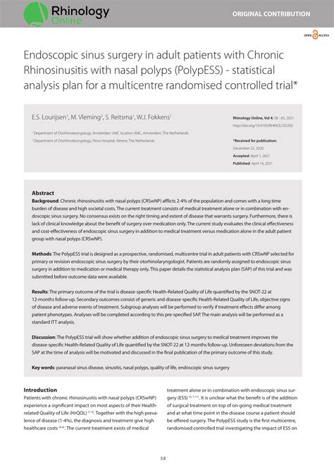 PDF Endoscopic Sinus Surgery In Adult Patients With Chronic