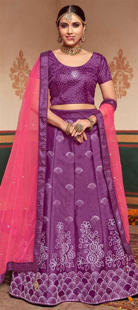 Reception Wedding Pink And Majenta Color Shimmer Fabric Lehenga 1825618