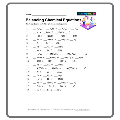 Balancing Chemical Equations Worksheets With Answers — Mashup Math