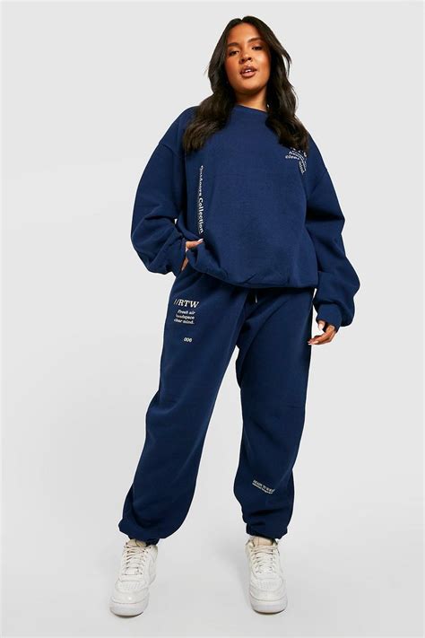 Womens Plus Multi Embroidered Sweater Tracksuit Boohoo Uk