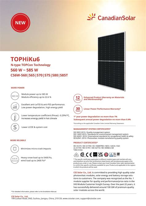 Canadian Solar Cs W T Tophiku N Type Topcon Technology Module