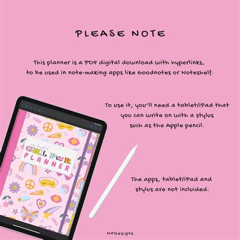 Girl Power Digital Planner For Goodnotes Undated Y2K Themed Yearly