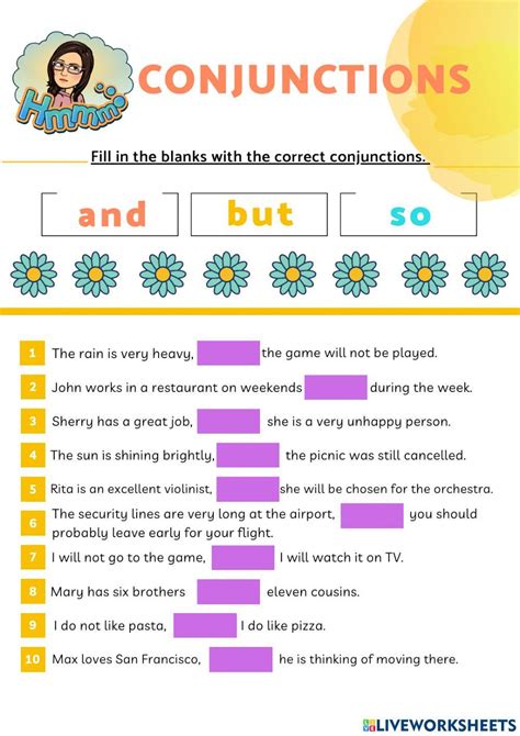 conjunctions exercise     worksheets
