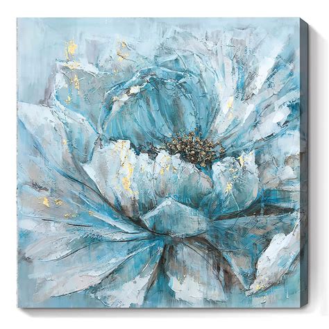 Teal Blue Flower Canvas Wall Art Abstract Painting Canvas Blue Flower