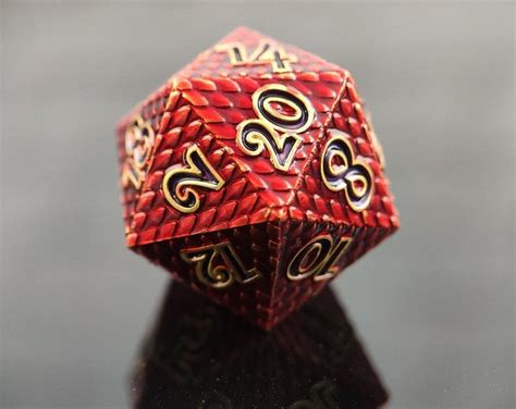 D20 Red Dragon Scale Metal Dnd Dice Set For Dungeons And Etsy