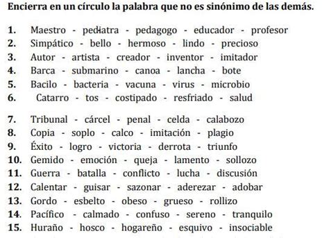 Encierra En Un Circulo La Palabra Que No Es Sinonimo De Las Demas