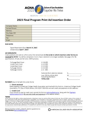 Fillable Online Advertising Insertion Order Form Fax Email Print