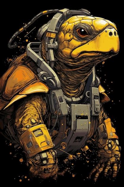 Premium AI Image | A turtle with a yellow mask on his face.