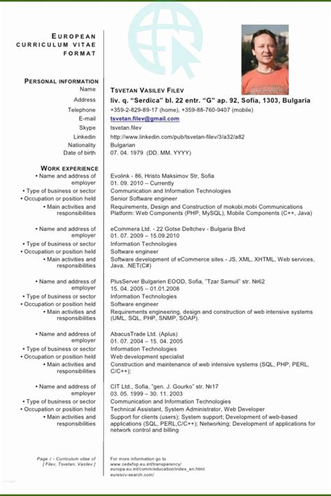 Curriculum Vitae Europass 2021 Cv Europass Online