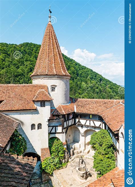 Empty Courtyard In Dracula`s Castle In Bran Romania Stock Photo