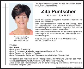 Traueranzeigen Von Zita Puntscher Trauer Bz