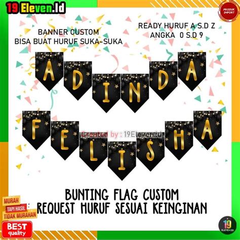 Banner Bunting Flag Custom Bisa Buat Nama Banner Custom Warna Lazada