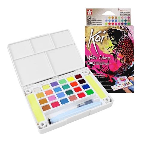 Aquarela Em Pastilha Koi Sakura Metálicas Neon 24 Cores Submarino