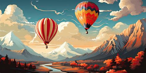 Illustration Of Landscape And Hot Air Balloons Stock Illustration Illustration Of Floating