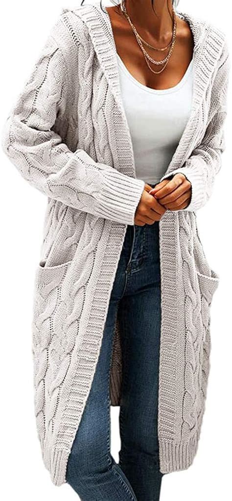 Womens Cable Knit Long Sleeve Sweater Cardigan Open Front Long