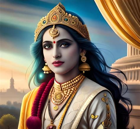 Premium Ai Image A Painting Of An Indian Goddess With A Golden Crown