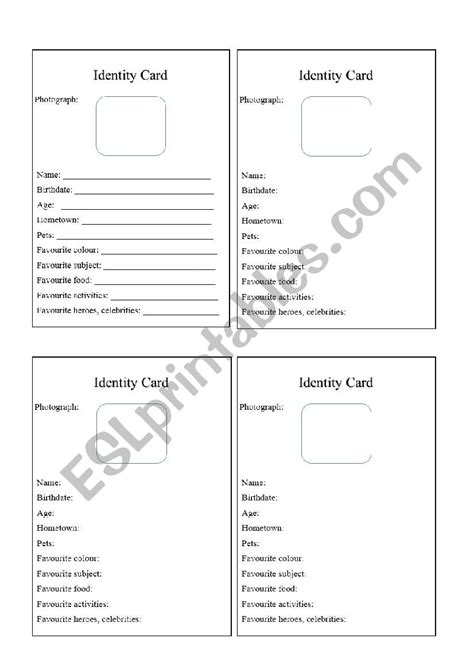 Id Cards Esl Worksheet By Matalou