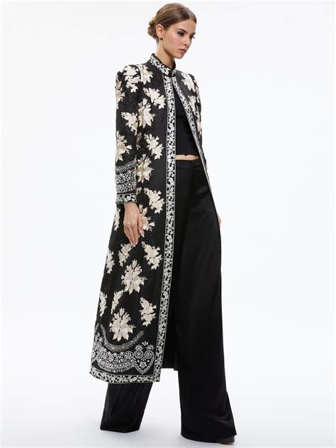 Alice Olivia Thomas Embroidered Maxi Coat In Black Lyst