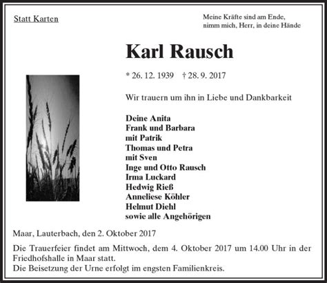 Traueranzeigen Von Karl Rausch Vrm Trauerde