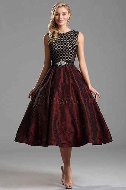 Vintage Burgundy Tea Length Dress Cocktail Dress X04151317