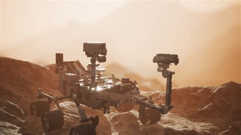 Curiosity Mars Rover Exploring The Surface Of Red Planet Stock