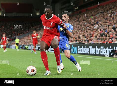 Liverpool Uk 05th Oct 2023 Ibrahima Konate Of Liverpool Holds Off