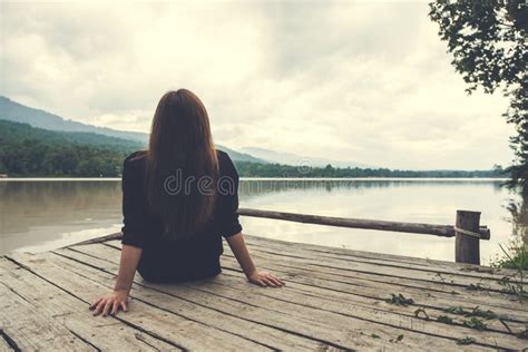 494 Sad Woman Sitting Alone River Stock Photos Free Royalty Free