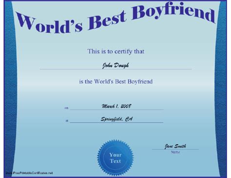 Best Boyfriend Certificate Printable Certificate Pertaining To New Best ...