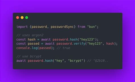 Jarred Sumner on Twitter: "In the next version of Bun Bun.password.hash() and Bun.password ...